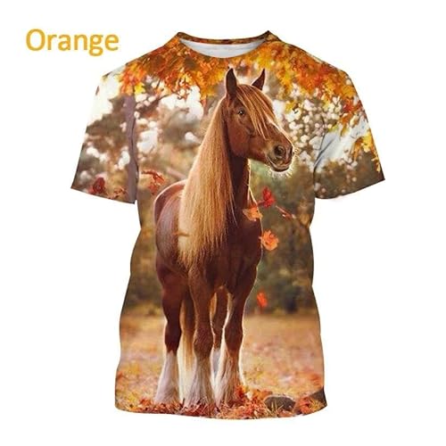 CHANYI Herren 3D Druck T-Shirt Sommer Unisex Pferd Kunstdruck 3D Kurzarm T-Shirt Herren Casual Beliebtes Pony Tier Streetwear Stretch Rundhalsausschnitt Schnell Trocknend Tops von CHANYI