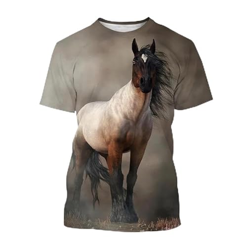 CHANYI Herren 3D Druck T-Shirt Sommer Unisex Pferd Kunstdruck 3D Kurzarm T-Shirt Herren Casual Beliebtes Pony Tier Streetwear Stretch Rundhalsausschnitt Schnell Trocknend Tops von CHANYI