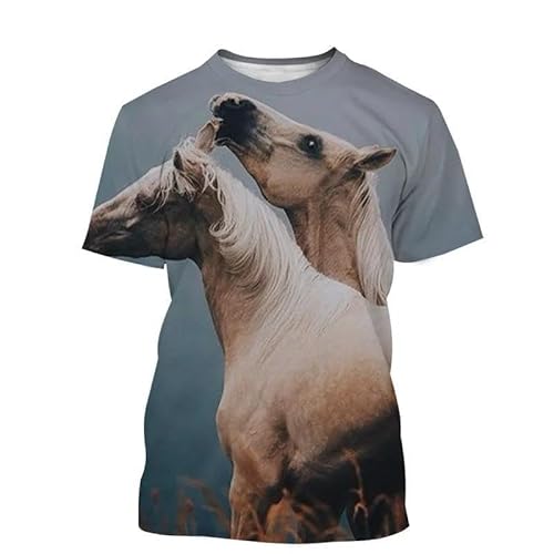 CHANYI Herren 3D Druck T-Shirt Sommer Unisex Pferd Tier 3D-Druck T-Shirt Herren Und Damen Casual Street Art Mode Cooles T-Shirt Halbarm Kurzarm Top von CHANYI