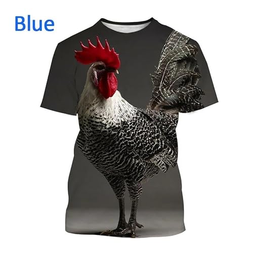 CHANYI Herren 3D Druck T-Shirt Sommer-Unisex-T-Shirt Mit 3D-Druck Für Herren, Kurzärmelig, Modisch, Lässig, Tierfarbe, Hahnenmuster, Halblanges Kurzarm-Oberteil von CHANYI