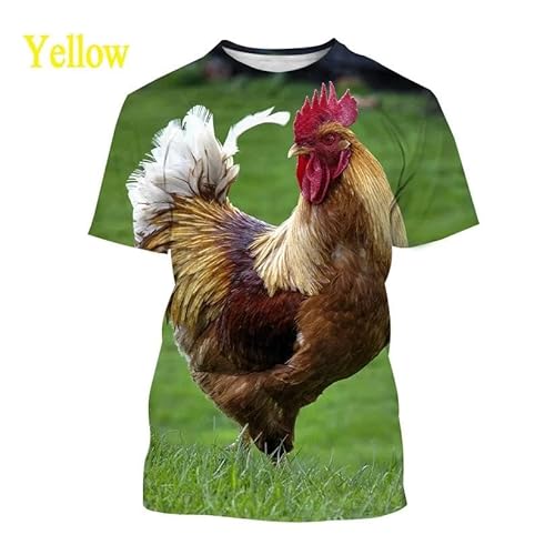 CHANYI Herren 3D Druck T-Shirt Sommer-Unisex-T-Shirt Mit 3D-Druck Für Herren, Kurzärmelig, Modisch, Lässig, Tierfarbe, Hahnenmuster, Halblanges Kurzarm-Oberteil von CHANYI