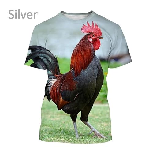 CHANYI Herren 3D Druck T-Shirt Sommer-Unisex-T-Shirt Mit 3D-Druck Für Herren, Kurzärmelig, Modisch, Lässig, Tierfarbe, Hahnenmuster, Halblanges Kurzarm-Oberteil von CHANYI