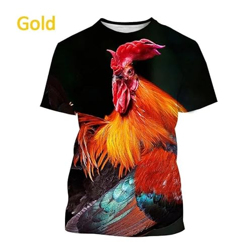 CHANYI Herren 3D Druck T-Shirt Sommer-Unisex-T-Shirt Mit 3D-Druck Für Herren, Kurzärmelig, Modisch, Lässig, Tierfarbe, Hahnenmuster, Halblanges Kurzarm-Oberteil von CHANYI