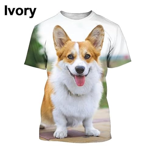 CHANYI Herren 3D Druck T-Shirt Sommer Unisex Tiermode Niedlicher Hund Corgi 3D-Druck Lustiges Lässiges Rundhals-Kurzarm-Stretch-T-Shirt von CHANYI