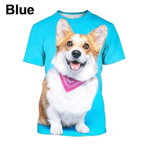 CHANYI Herren 3D Druck T-Shirt Sommer Unisex Tiermode Niedlicher Hund Corgi 3D-Druck Lustiges Lässiges Rundhals-Kurzarm-Stretch-T-Shirt von CHANYI