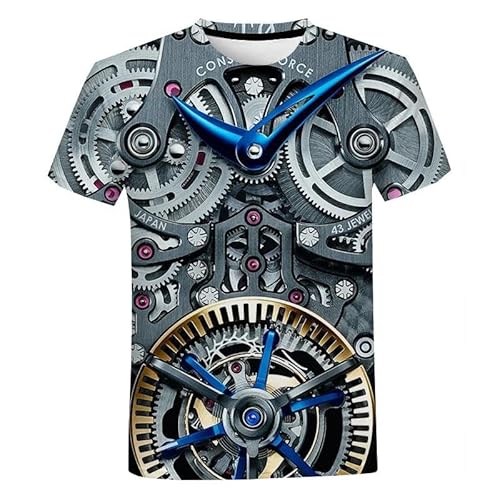 CHANYI Herren 3D Druck T-Shirt Sport Mechanische Uhr Muster Sommer Männer T-Shirt Hip Hop Mode Lässig Kreative Kurzarm Street Top von CHANYI