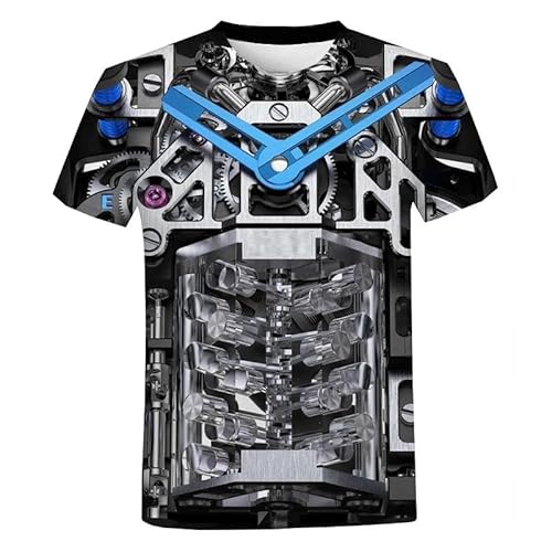 CHANYI Herren 3D Druck T-Shirt Sport Mechanische Uhr Muster Sommer Männer T-Shirt Hip Hop Mode Lässig Kreative Kurzarm Street Top von CHANYI