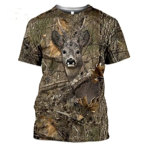 CHANYI Herren 3D Druck T-Shirt Tarnung Hase Tiere Jagd 3D T-Shirt Sommer Freizeit Herren T-Shirt Mode Straße Damen Pullover Kurzarm Jacke von CHANYI