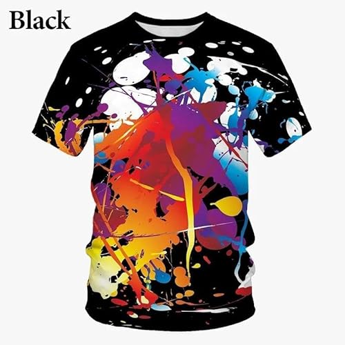 CHANYI Herren 3D Druck T-Shirt Unisex Graffiti Paint 3D-Druck-T-Shirt Sommer Herrenmode Splash Ink Kurzarm-Top Cooles T-Shirt Stretch-Rundhalsausschnitt Schnell Trocknend von CHANYI