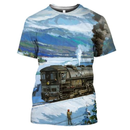 CHANYI Herren 3D Druck T-Shirt Vintage Zug Muster 3D Druck Sommer Männer Oansatz T-Shirt Casual Kurzarm Übergroßen T Shirts Mode T Tops Männer Kleidung von CHANYI