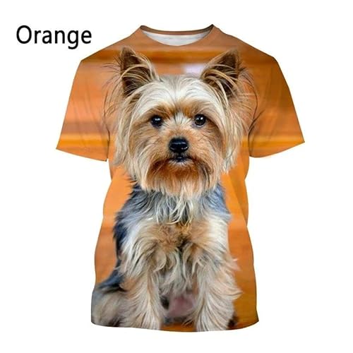 CHANYI Herren 3D Druck T-Shirt Yorkshire Terrier Hund 3D-T-Shirt Herren- Und Damenmode-T-Shirt Sommer Lässiges Kurzarm-Rundhals-Haustier-Hunde-Shirt-Oberteil von CHANYI