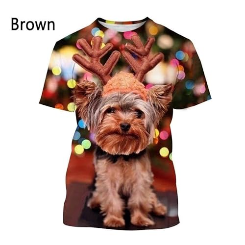 CHANYI Herren 3D Druck T-Shirt Yorkshire Terrier Hund 3D-T-Shirt Herren- Und Damenmode-T-Shirt Sommer Lässiges Kurzarm-Rundhals-Haustier-Hunde-Shirt-Oberteil von CHANYI