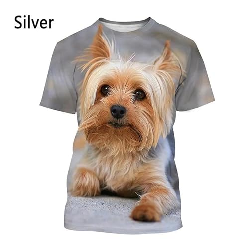 CHANYI Herren 3D Druck T-Shirt Yorkshire Terrier Hund 3D-T-Shirt Herren- Und Damenmode-T-Shirt Sommer Lässiges Kurzarm-Rundhals-Haustier-Hunde-Shirt-Oberteil von CHANYI