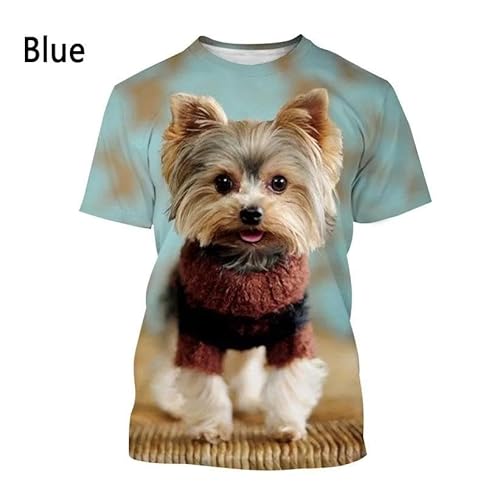 CHANYI Herren 3D Druck T-Shirt Yorkshire Terrier Hund 3D-T-Shirt Herren- Und Damenmode-T-Shirt Sommer Lässiges Kurzarm-Rundhals-Haustier-Hunde-Shirt-Oberteil von CHANYI