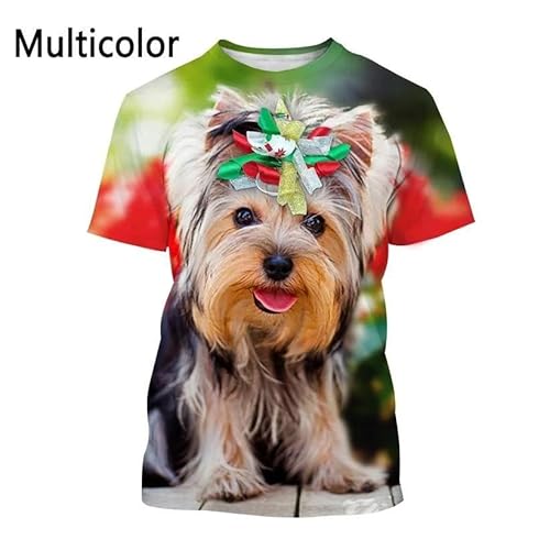 CHANYI Herren 3D Druck T-Shirt Yorkshire Terrier Hund 3D-T-Shirt Herren- Und Damenmode-T-Shirt Sommer Lässiges Kurzarm-Rundhals-Haustier-Hunde-Shirt-Oberteil von CHANYI