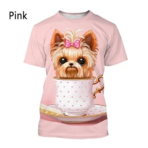 CHANYI Herren 3D Druck T-Shirt Yorkshire Terrier Hund 3D-T-Shirt Herren- Und Damenmode-T-Shirt Sommer Lässiges Kurzarm-Rundhals-Haustier-Hunde-Shirt-Oberteil von CHANYI