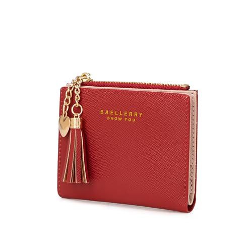 CHAOFANXI Damen Geldbeutel Leder Kleines Portemonnaie, Mini Kurzer Geldbeutel Frauen Leder mit Zipper Brieftasche mit vielen Fächern für Bargeld, Münze und Karte,Rot CHAOFANXI Damen Geldbeutel Leder Kleines Portemonnaie, Mini Kurzer Geldbeutel Frauen Leder mit Zipper Brieftasche mit vielen Fächern für Bargeld, Münze und Karte,Rot von CHAOFANXI