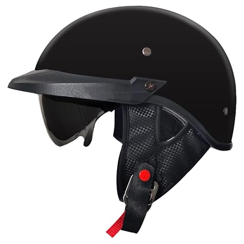 Retro Helm Moped Halbschalenhelm mit ECE-Zertifizierung Rollerhelm Cruiser Chopper Skateboardhelm Antikollisionshelm Motorradhalbhelm mit Visier für Damen und Herren Erwachsene (Schwarz Glänzend,XL) von CHAOYANG