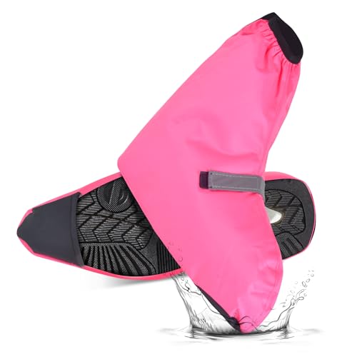 CHCAES Überschuhe Fahrrad Wasserdicht Regenschutz für Schuhe Schuhüberzieher mit Reflektorstreifen und Verstärkter Spitze für Herren und Damen Rosa (M) von CHCAES
