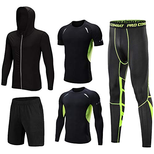 CHEN 5Pcs Herren Kompressions Funktionswäsche Sportbekleidung Set Gym Training Lauf Trainingsanzüge Schwarz L von CHEN