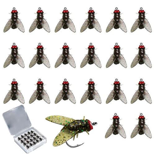 20 Stück Bionic Fly Fishing Bait, 2024 New Fly Hook Soft Bait Add Fish Attractant Fishing Gear, Angelköder für Forelle Zander & Barsch, Fliegenfischköder für Süßwasser oder Salzwasser (Schwarz, 8MM) von CHENRI