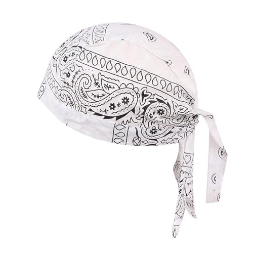 CHENSIYU Schweißband Damen Handgelenk Männer Frauen Baumwolle Kappe Schweiß Wicking Beanie Kappe Bandanna Biker Wrap Schnell Trocknend Hut Biker Haarband Schwarz Herren (White, One Size) von CHENSIYU