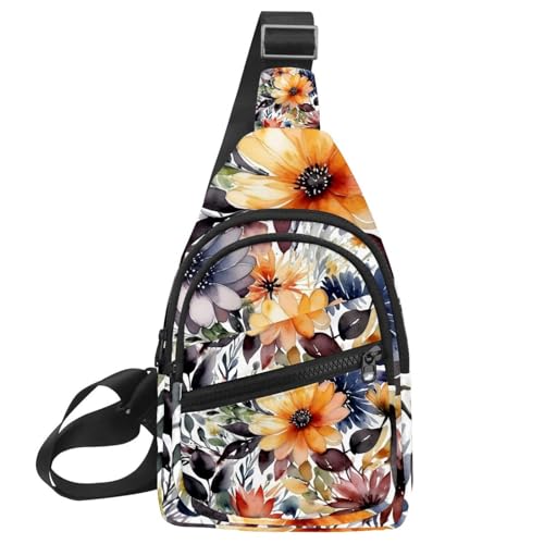 Blumen und grüne Blätter Crossbody Tasche mit verstellbarem Schultergurt Schultertasche für Damen und Herren Sling Rucksack für Reisen, Radfahren, Arbeit, Sport, Mehrfarbig 15, 11.8x7x1.5in/30x18x4cm von CHENZZZZ