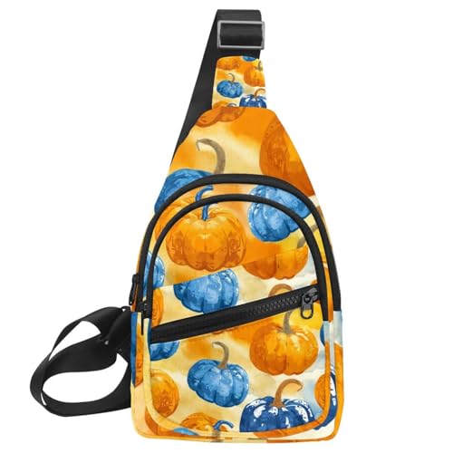 Bright Pumpkins auf weißem Hintergrund 2_14 Crossbody Tasche mit verstellbarem Schultergurt Schultertasche für Damen und Herren Sling Rucksack für Reisen, Radfahren, Arbeit, Sport, Mehrfarbig 19, von CHENZZZZ