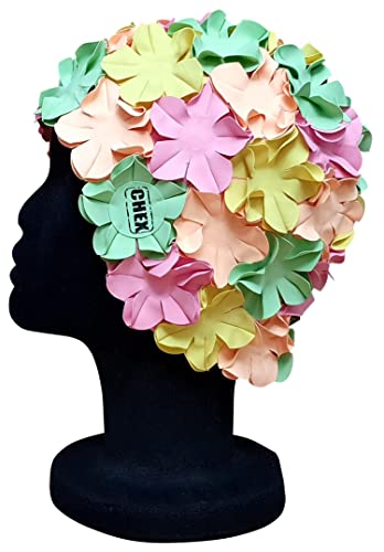 CHEX Anzio Damen Badekappe aus Thermogummi, Blumenmuster, klassisch, Retro, 3D-Blütenblätter, 4 Farben, atemberaubender Vintage-Stil, Art-Deco-Look, Einheitsgröße, Erwachsene (Rosa/Grün/Gelb/Pfirsich) CHEX Anzio Damen Badekappe aus Thermogummi, Blumenmuster, klassisch, Retro, 3D-Blütenblätter, 4 Farben, atemberaubender Vintage-Stil, Art-Deco-Look, Einheitsgröße, Erwachsene (Rosa/Grün/Gelb/Pfirsich) von CHEX