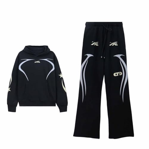 CHEXGM High Street Hip Hop Sweat Pants Männer Und Frauen Lose Mode Schwarz Und Rot Lässig Hoodie Sweatshirt Trainingsanzug Sportbekleidung Sweatsuit-Color-2||M von CHEXGM