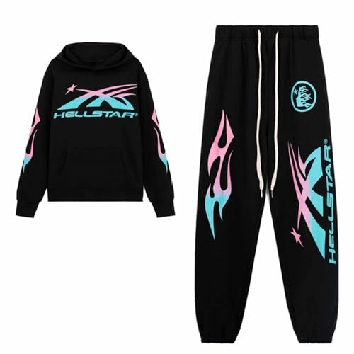 CHEXGM Trendy Retro Gedruckt Sporthose Männer Und Frauen Paar Klassische Mode Lässig Hoodie Im Freien Straße Flut Hip Hop Sportbekleidung Anzug-Color-1||S von CHEXGM