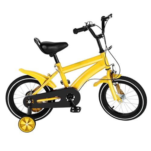 CHFUNE 14 Zoll Kinderfahrrad ab 4 Jahren, Fahrrad Kinder Mit Stützräder Haltbarkeit, Kinder Fahrrad Jungen und Mädchen, Gelb von CHFUNE