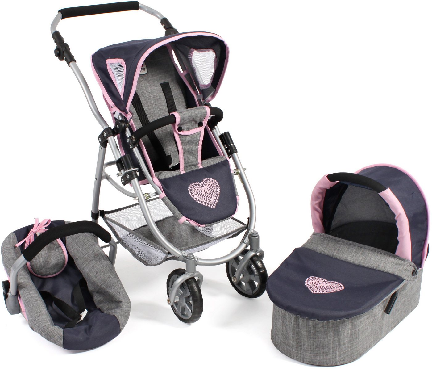 CHIC2000 Kombi-Puppenwagen Emotion All In 3in1, Grau-Navy, inkl. Babywanne, Babyschale und Sportwagenaufsatz CHIC2000 Kombi-Puppenwagen Emotion All In 3in1, Grau-Navy, inkl. Babywanne, Babyschale und Sportwagenaufsatz von CHIC2000