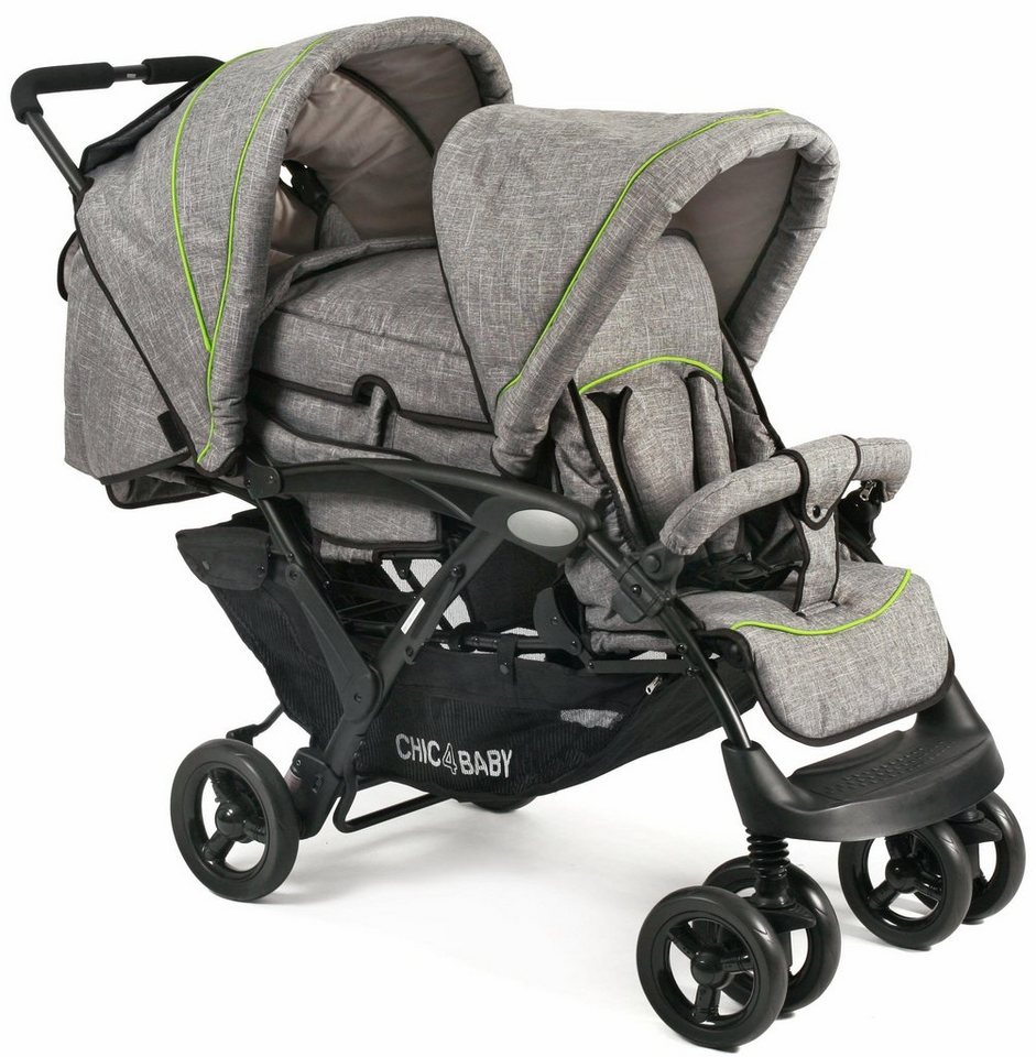 CHIC4BABY Geschwisterwagen Duo, jeans grey, mit herausnehmbarer Tragetasche, Kinderwagen von CHIC4BABY