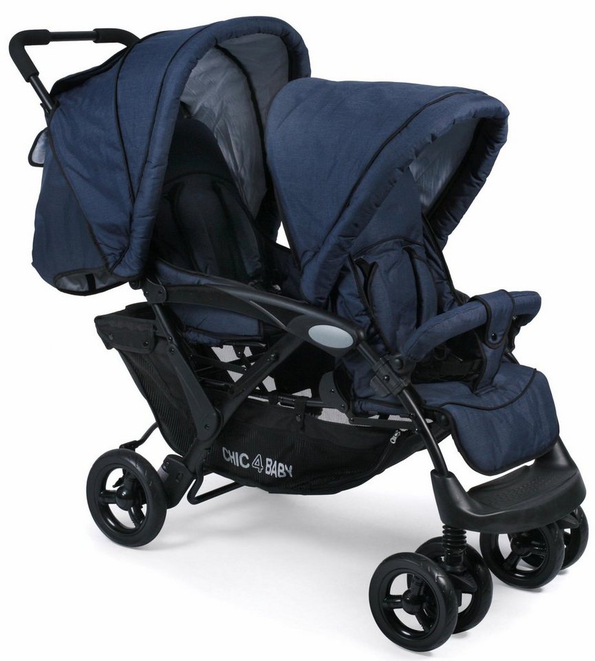 CHIC4BABY Geschwisterwagen Duo, navy, mit feststellbaren Doppelschwenk-Vorderrädern von CHIC4BABY