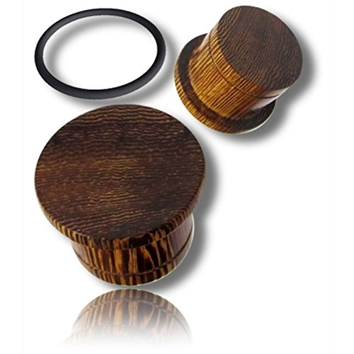 Chic-Net Flat Top Plug Siamea Holz Single Flared Maserung Gummiring Tribal Flesh Tunnel Holz 12 mm von CHICNET