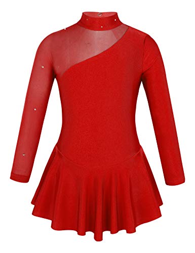 CHICTRY Eiskunstlauf Trainingskleid Mädchen Strass Glitzer Ballettkleid Langarm Tanzbody Cut Out Trikot Mit Wickelrock Wettbewerb Tanzkostüm Rot 146-152 CHICTRY Eiskunstlauf Trainingskleid Mädchen Strass Glitzer Ballettkleid Langarm Tanzbody Cut Out Trikot Mit Wickelrock Wettbewerb Tanzkostüm Rot 146-152 von CHICTRY