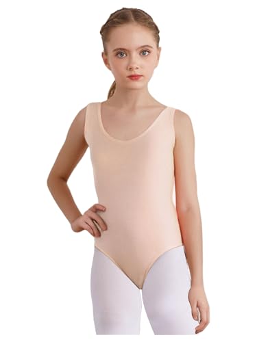 CHICTRY Kinder Mädchen Ballettanzug Ärmellos Gymnastik Body Rundhals Tanztrikot Einfarbig Leotard Wettbewerb Tanzkostüm Rosa 158-164 von CHICTRY