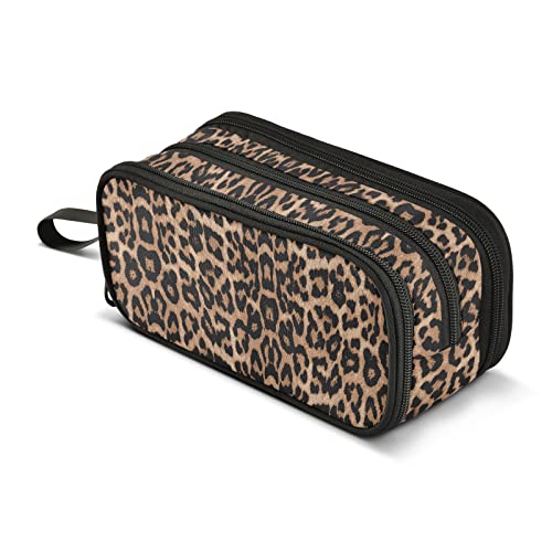 CHIFIGNO Braun Leopard Haut Muster Hohe Kapazität Federmäppchen Büro Uni Schule Große Aufbewahrung Bleistift Tasche Make-up Kosmetiktasche für Mädchen Erwachsene Student von CHIFIGNO