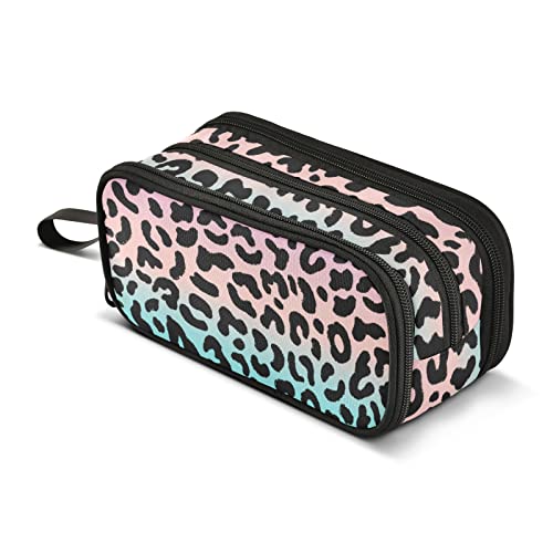 Gradient Pink and Blue Leopard High Capacity Pencil Pen Case Office College School Large Storage Pencil Bag Makeup Cosmetic Bag for Girls Adults Student von CHIFIGNO