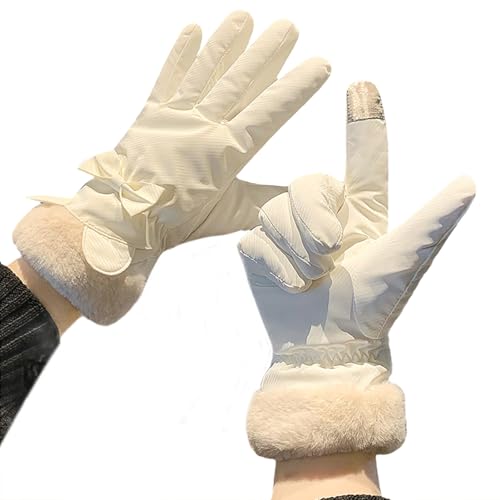 CHIZISX Gepolsterte Damen-Handschuhe, Touchscreen-Handschuhe, Winter-Fleece, verdickt, warm, Radfahren, Bergsteigen, Skifahren, Plüsch, Baumwolle von CHIZISX