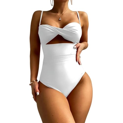 CHJING Bikini Bandeau Weibliche Badebekleidung EIN Stück Badeanzug Push Up Summer Swim for Women Beachwear Monokini-Weiss-XL von CHJING