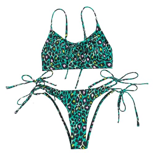 CHJING Bikini Bikini Frauen Print Badeanzug Gestrickt Bikini Set Badeanzug Strand Push Up Up Up-grün-l von CHJING