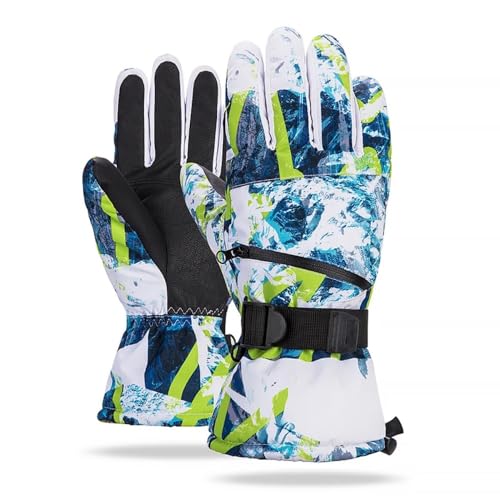 CHNNO1 Herren Damen 3-Finger-Touchscreen-Skihandschuhe, wasserdicht, Winter, warm, Snowboard-Handschuhe, Motorrad, Reiten, Schneemobil-Handschuhe (grün-weiß, M) von CHNNO1