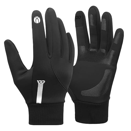 CHNNO1 Thermo-Handschuhe für Herren, Radfahren, winddicht, Vollfingerhandschuhe, Touchscreen, Fleece, MTB, Rennrad, warme Sportausrüstung (schwarz, L) von CHNNO1