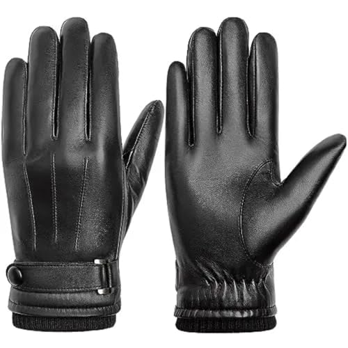 CHNNO1 Thermo-Winterhandschuhe für Herren, 100 % echtes Leder, Schaffell, Touchscreen-Handschuhe, winddicht, warm, mit Fleece gefüttert, Handschuhe (1, XL) von CHNNO1