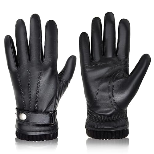 CHNNO1 Thermo-Winterhandschuhe für Herren, 100 % echtes Leder, Schaffell, Touchscreen-Handschuhe, winddicht, warm, mit Fleece gefüttert, Handschuhe (2, XL) von CHNNO1