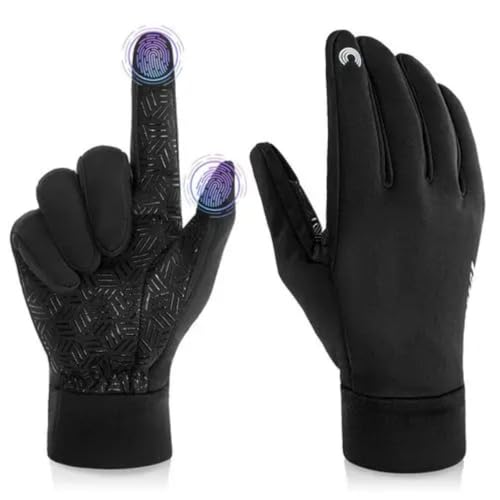 CHNNO1 Winter-Fahrradhandschuhe für Herren, Touchscreen, winddicht, Sporthandschuhe, warm, Thermo-Fleece, Laufen, Skifahren, Radfahren (Schwarz, XL) von CHNNO1