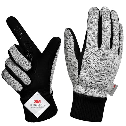 CHNNO1 Winterhandschuhe, 3 m, Thinsulate, warme Thermohandschuhe, Touchscreen, Fahrradhandschuhe, rutschfest, für Herren und Damen (Hellgrau, Größe M) von CHNNO1