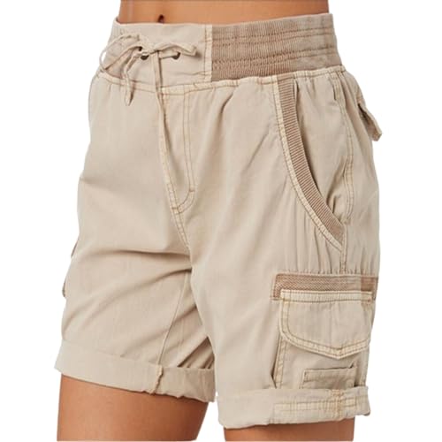 CHQS Lässige, lockere Damen-Shorts mit hoher Taille, lässige, Elegante Baumwoll-Cargo-Shorts mit hoher Taille für Damen (Shape-B,M) von CHQS